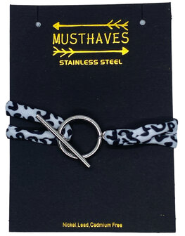 Stainless steel armband zilverkleurig met zwart/wit panterprint