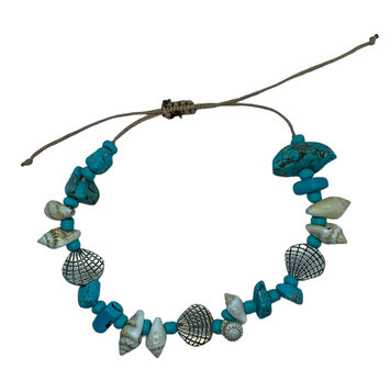 Armband met schelpen turquoise