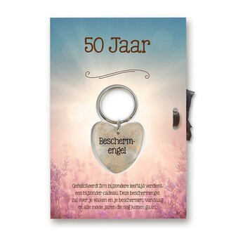 Kaart met sleutelhanger Gelukshartje 50 Jaar