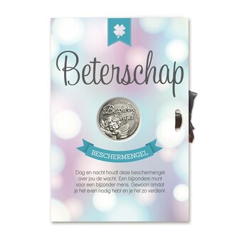 Geluks munt Beterschap met de tekst &#039;Beschermengel&#039; op de voorzijde.