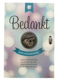 Geluksmunt met de tekst: &#039;Beschermengel&#039; op de voorkant, een betekenisvol cadeau