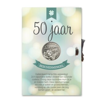 50 jaar geluksmunt met beschermengel, perfect als verjaardags cadeau