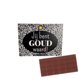 Chocolade reep met de tekst: &#039;Jij bent goud waard!&#039; perfect voor het tonen van waardering