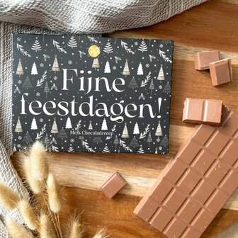 Luxe melkchocolade reep met de tekst &quot;Fijne Feestdagen&quot;