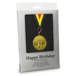 Medaille Happy Birthday met lint in Belgische kleuren