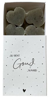 Luxe zeep cadeau met de boodschap &#039;Jij bent goud waard&#039;, gepresenteerd in een stijlvol doosje.