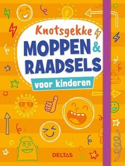 Knotsgekke Moppen &amp; Raadsels Boek: Boekcover met vrolijke illustraties en elastische band