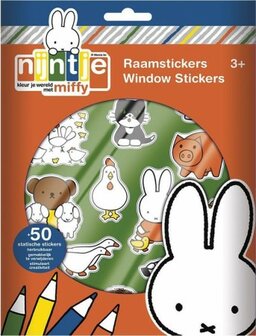 Set van 50 Nijntje raamstickers met kleurrijke illustraties en een achtergrond