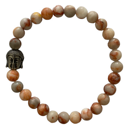 Dames armband Red Veined White Onyx armband met Boeddha kraal