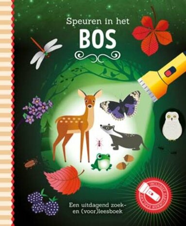 Hardcover van het kinderboek 'Speuren in het Bos' met ringband.