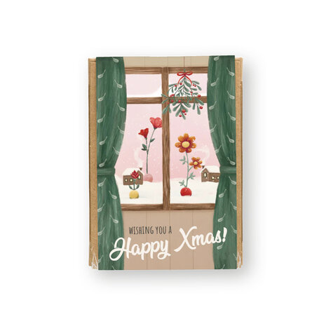 Bloem-bommetjes giftbox met de tekst "Wishing you a Happy Xmas".