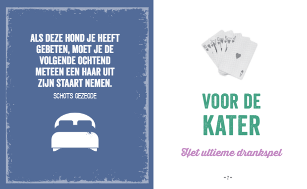 Gekleurde binnen kant van het boek met tips tegen een kater